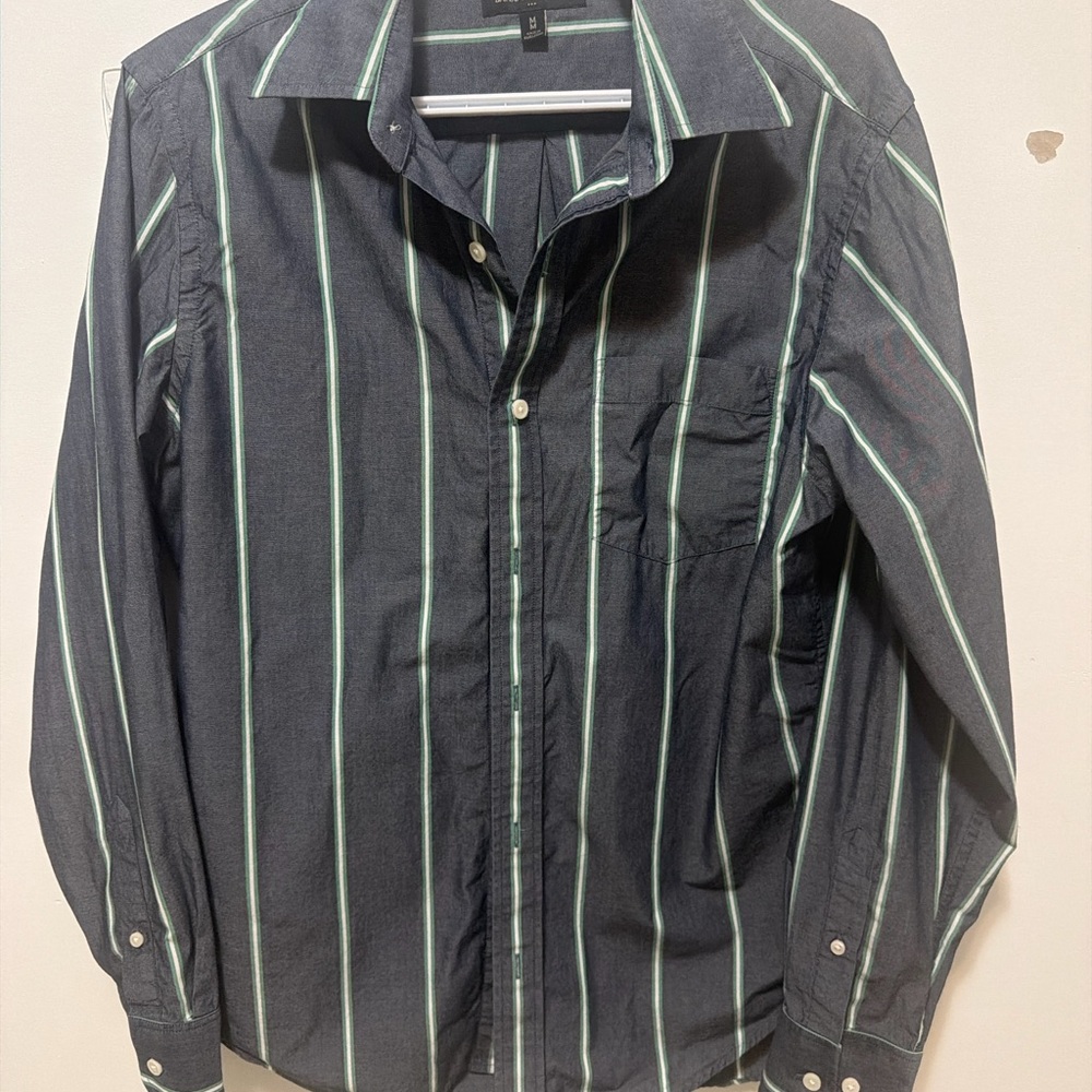 Banana Republic Men's Navy Shirt with Green Stripes